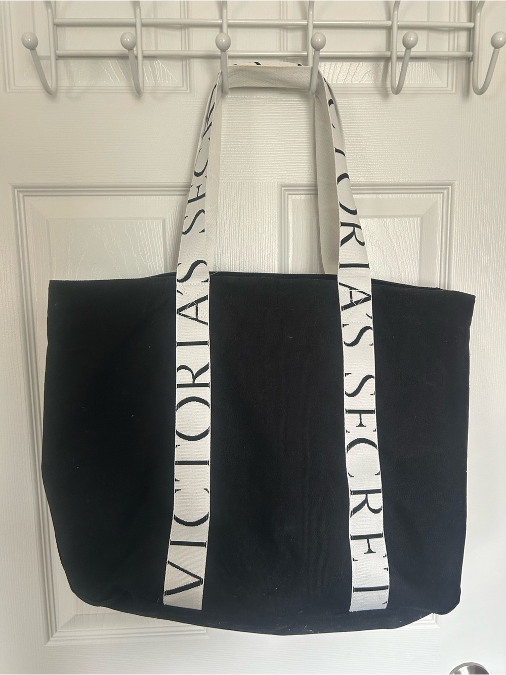 Victoria's Secret Black Canvas Tote with White Branded Straps
